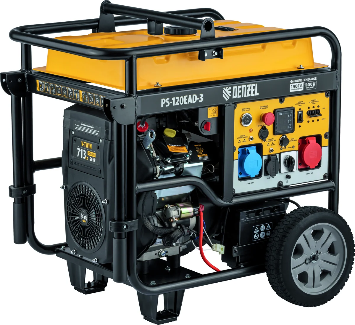 Denzel Генератор бензиновый PS-120EAD-3, 12 кВт,230/400 В, 40л, разъём ATS,перекл.режима,эл.старт 946984