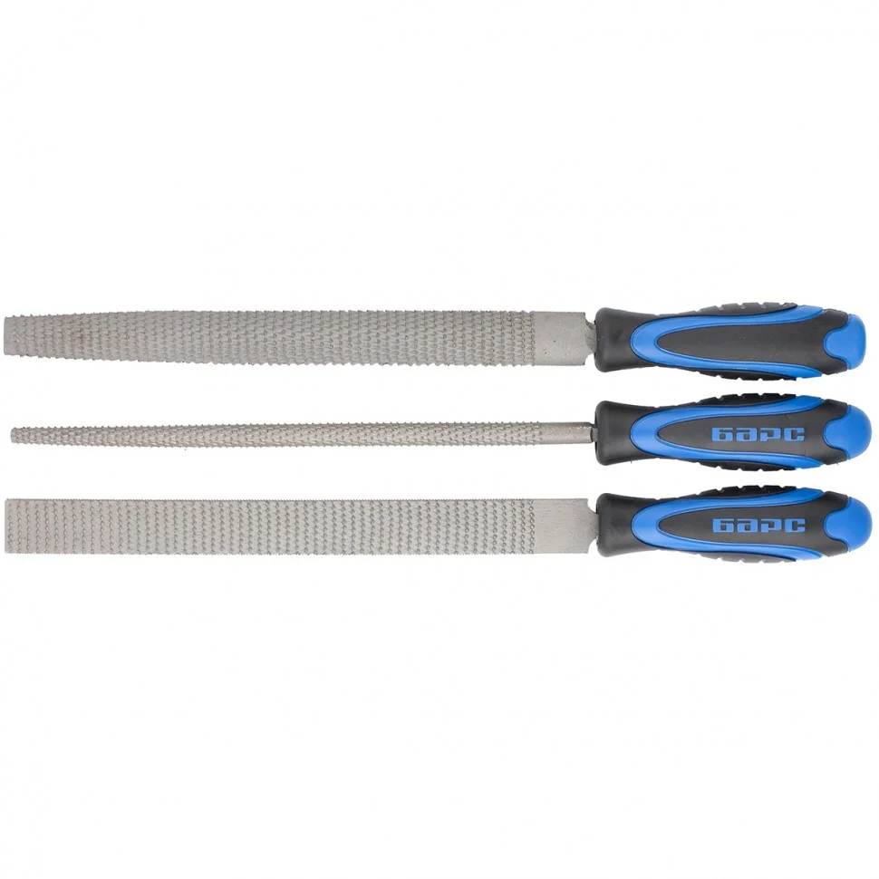 Барс Набор напильников 200 мм, 3 шт, двухкомпонентная рукоятка 15852