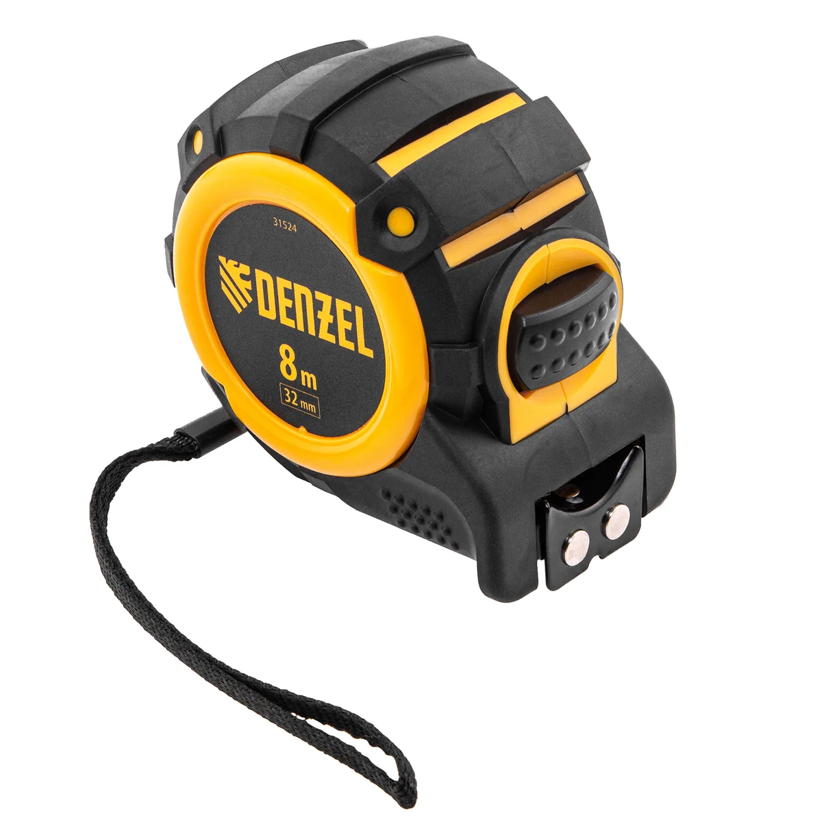Denzel Рулетка 8м х 32мм, автоматич. фиксац., нейлон. покрытие, магнит. зацеп, двухстор. разметка// 31524