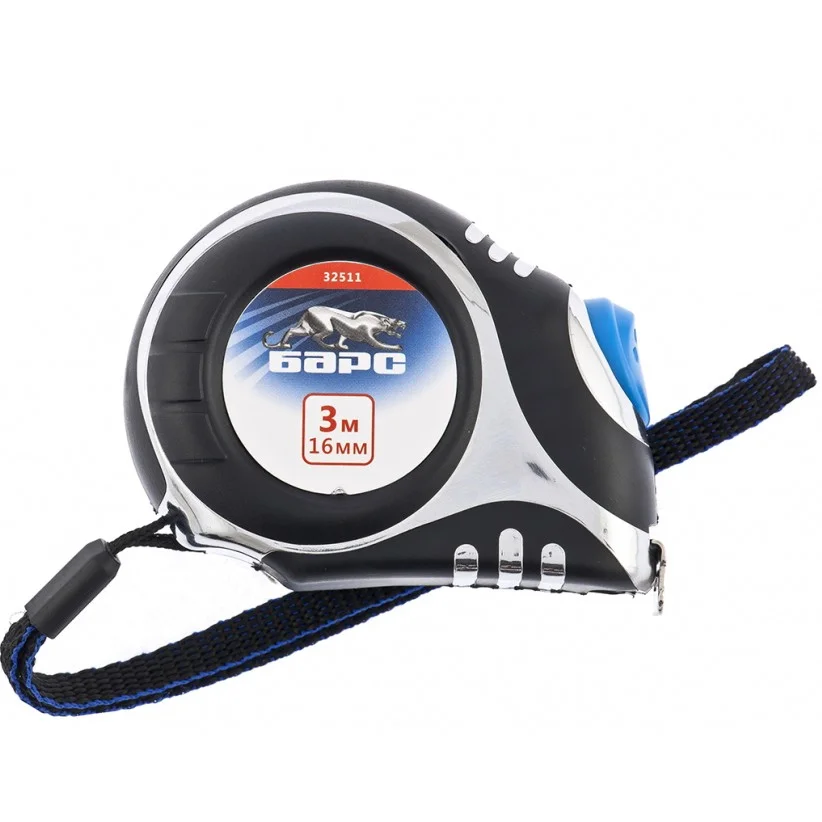 Барс Рулетка Платинум,3 м х 16 мм,утолщенное полотно,автоматическая фиксация 32511
