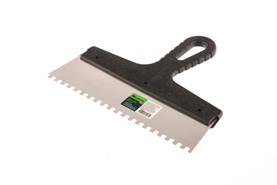 Сибртех Шпатель из нержавеющей стали, 250 мм, зуб 6 х 6 мм, пластмассовая ручка 85465