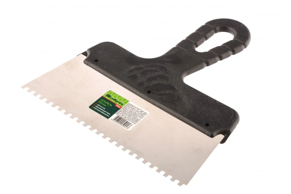 Сибртех Шпатель из нержавеющей стали, 200 мм, зуб 4 х 4 мм, пластмассовая ручка 85456