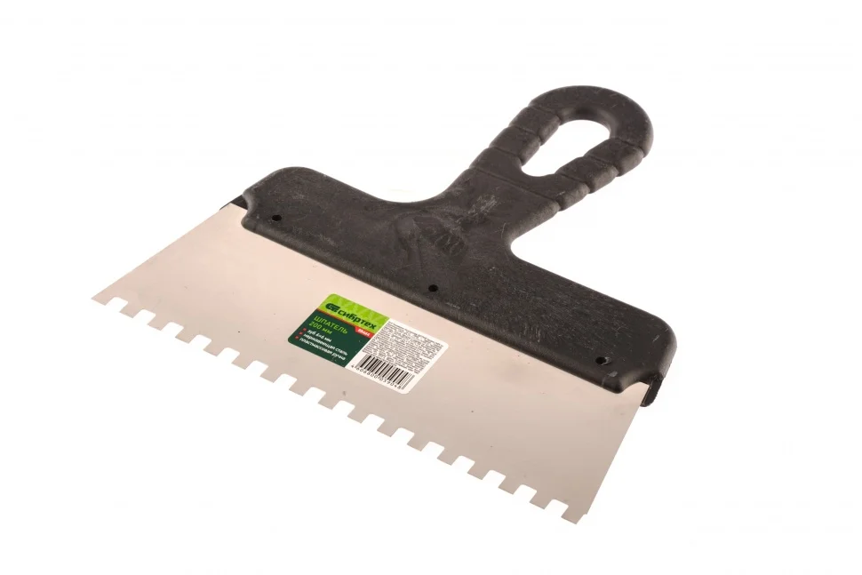 Сибртех Шпатель из нержавеющей стали, 200 мм, зуб 6 х 6 мм, пластмассовая ручка 85464