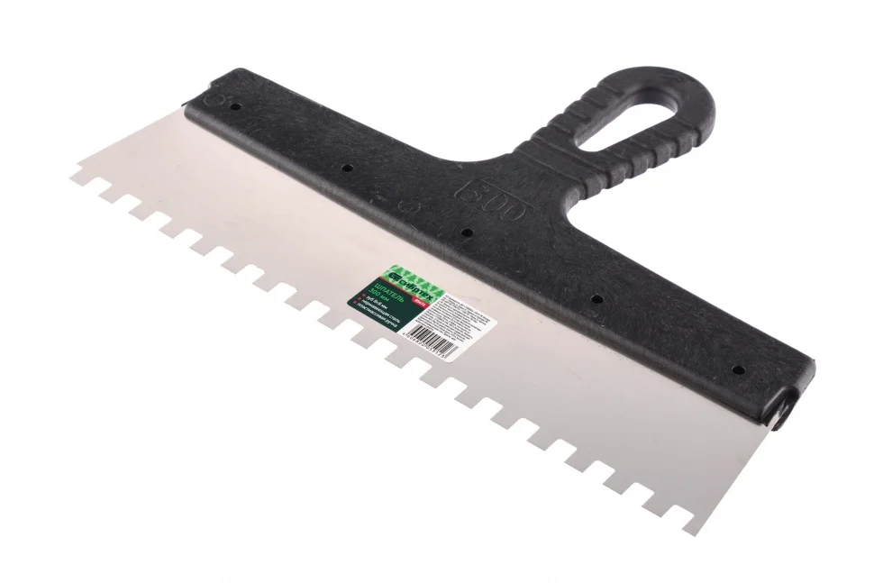Сибртех Шпатель из нержавеющей стали, 300 мм, зуб 8 х 8 мм, пластмассовая ручка 85476