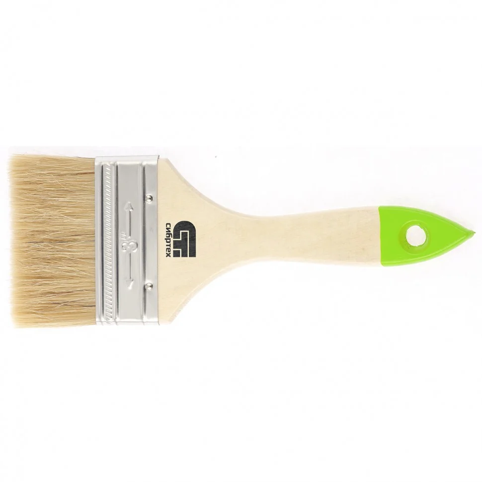 Сибртех Кисть плоская 75 мм, натуральная щетина, деревянная ручка 82265