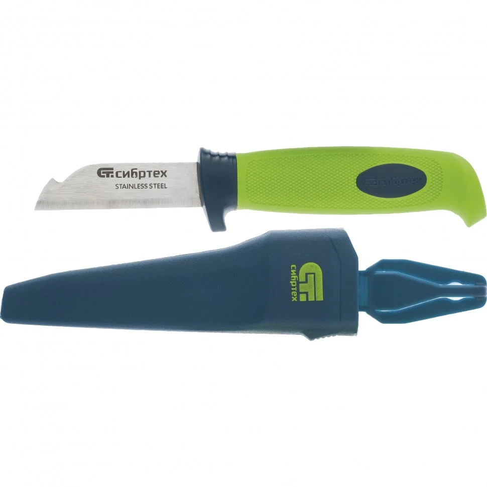 Сибртех Нож монтажника с чехлом, обрезиненная рукоятка, 190 мм, лезвие 67 мм 79012