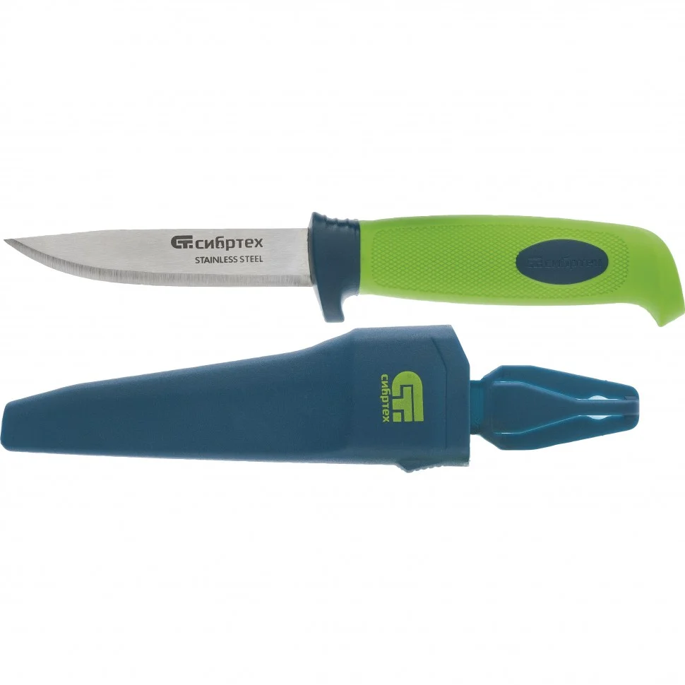 Сибртех Нож универсальный с чехлом, обрезиненная рукоятка, 220 мм, лезвие 100 мм 79015