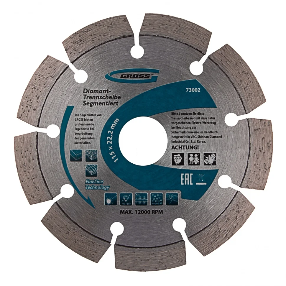 Gross Диск алмазный, 115 х 22.2 мм, лазерная приварка сегментов, сухая резка 73002