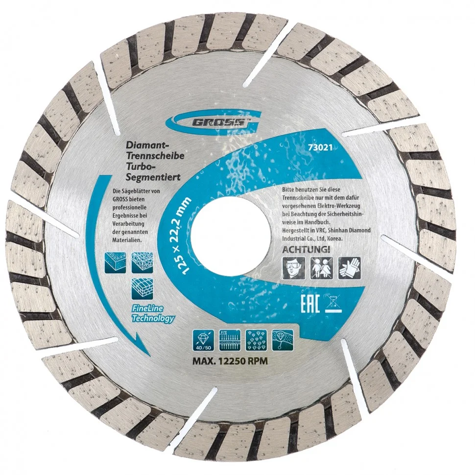 Gross Диск алмазный, 230 х 22.2 мм, турбо-сегментный, сухая резка 73026