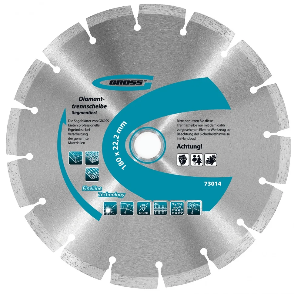 Gross Диск алмазный, 180 х 22.2 мм, сегментный, упорядоченный алмаз, сухая резка 73014