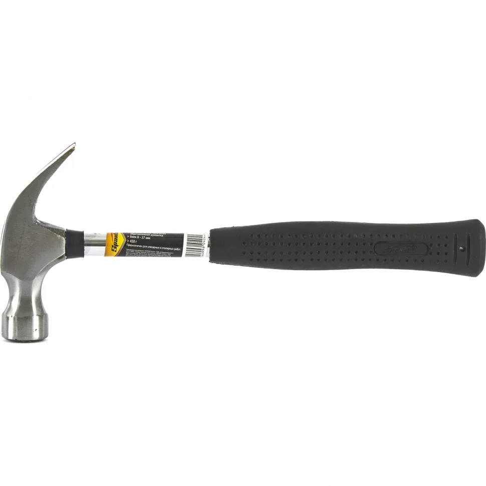 Sparta Молоток-гвоздодер, 450 г, боек 27 мм, металлическая трубчатая обрезиненная рукоятка 104405