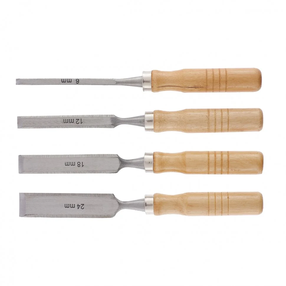 Sparta Набор стамесок, 6-12-18-24 мм, плоские, деревянные рукоятки 243965