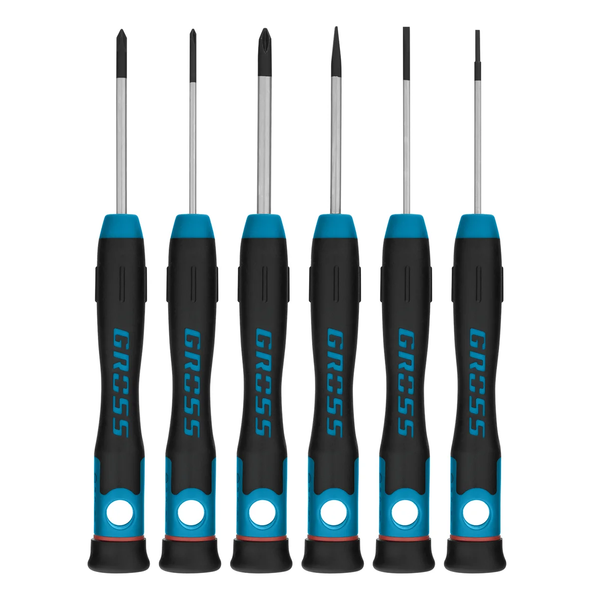 Gross Набор отверток для точной механики, CrMo, двухкомпонентные рукоятки, 6 шт, пластиковый бокс 13347