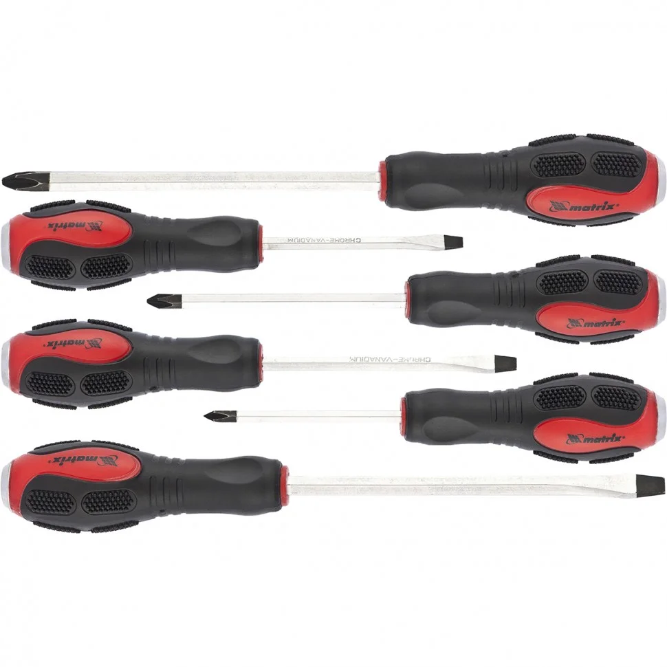 Matrix Набор ударных отверток 6 шт, PH1 х 75, PH2 х 100, PH3 х 150, SL5 х 75, SL6 х 100, SL8 х 150, CrV 19120