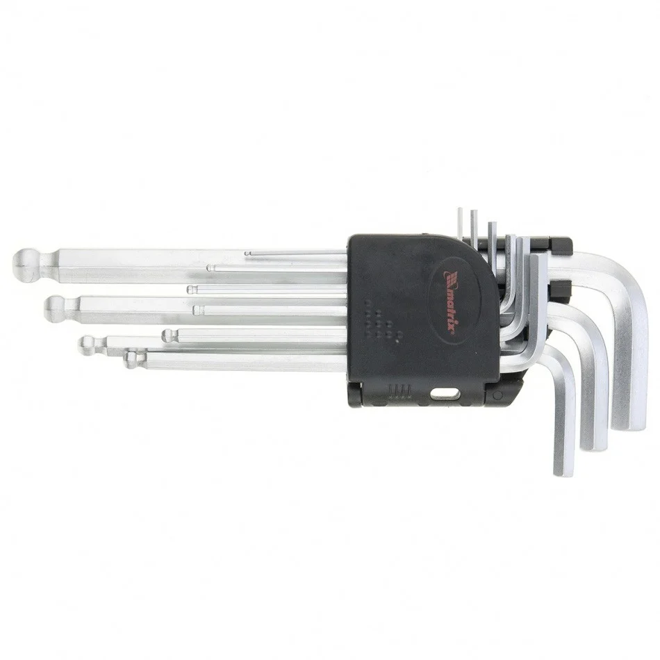 Matrix Набор ключей имбусовых HEX, 1.5-10 мм, CrV, 9 шт, удлиненные, сатин, с шаром 11233