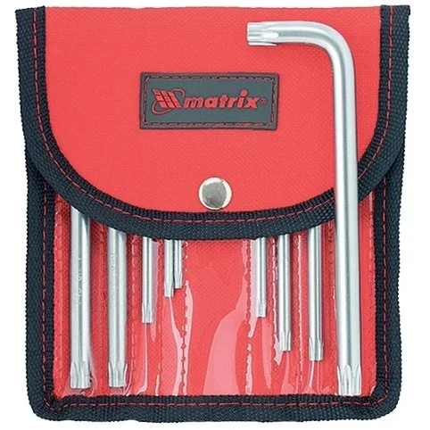 Matrix Набор ключей имбусовых Torx -Torx Tamper: 9 шт, T10-T50, CrV, коротких, с сатиновым покрытием, чехол 12312