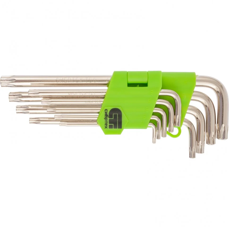 Сибртех Набор ключей имбусовых Tamper-Torx , 9 шт: ТТ10-ТТ50.45x, закаленные, удлиненные, никель 12322