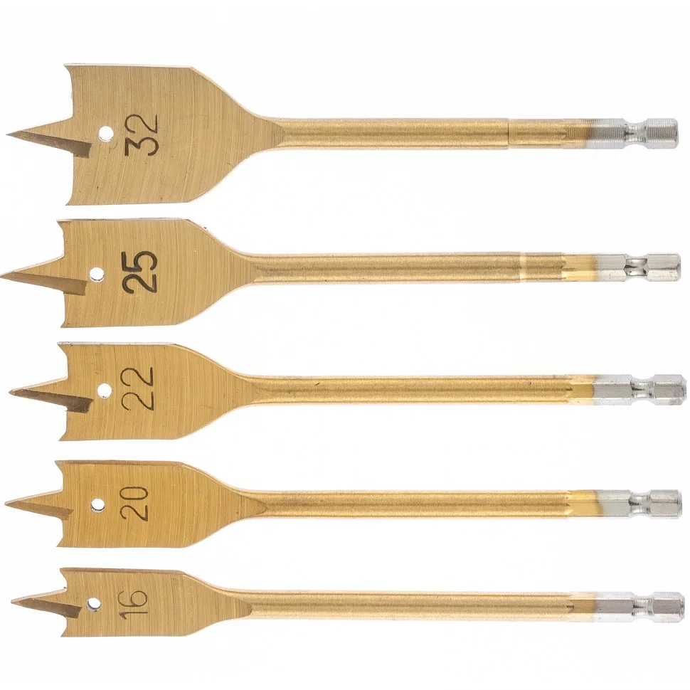 Matrix Набор сверл перовых по дереву, 16-20-22-25-32 мм, 5 шт, пластиковый кейс, 70443