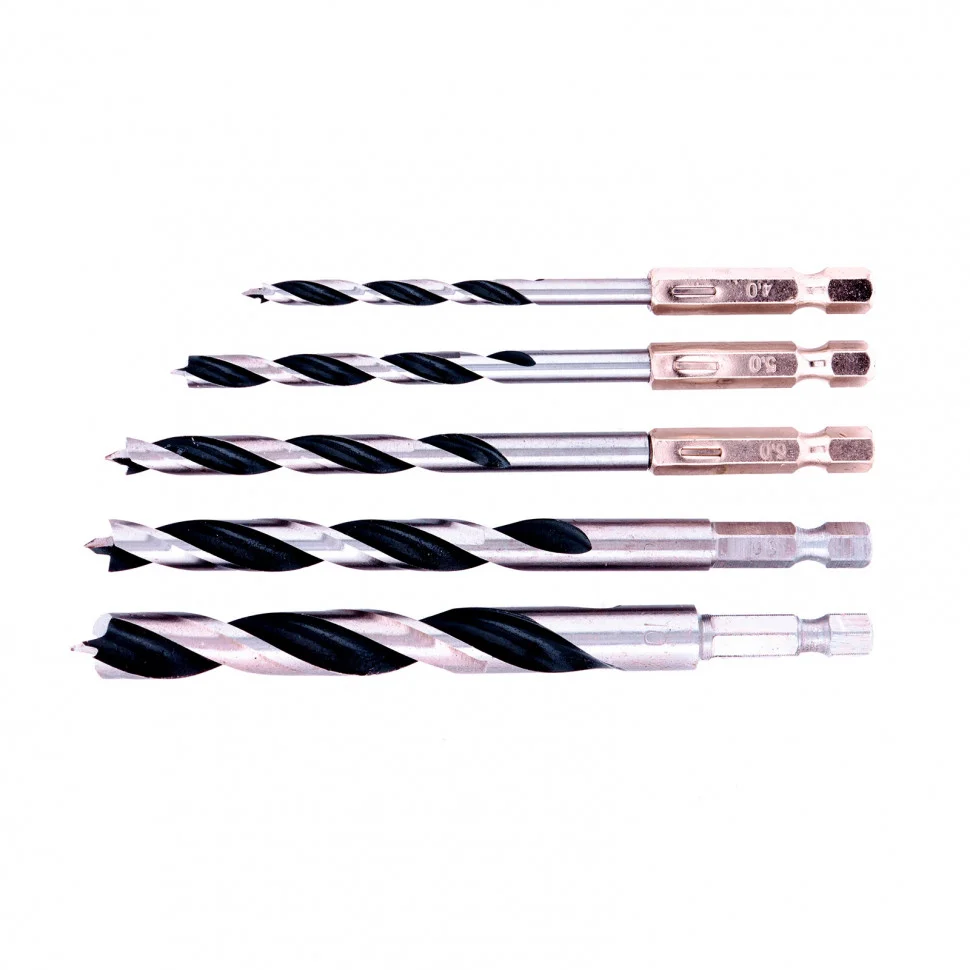 Matrix Набор сверл по дереву, 4-5-6-8-10 мм, 5 шт, шестигранный хвостовик, пластиковый кейс, 70283