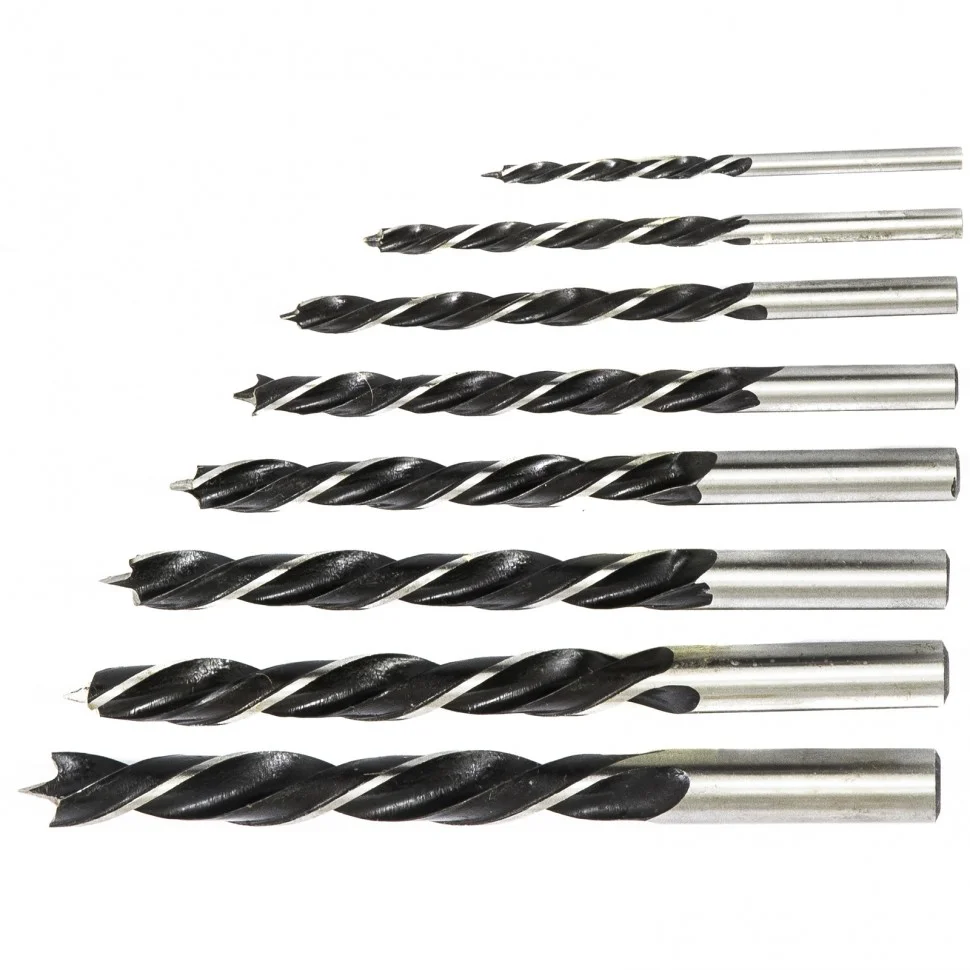 Сибртех Набор сверл по дереву, 3-4-5-6-7-8-9-10 мм, 8 шт, цилиндрический хвостовик 702225