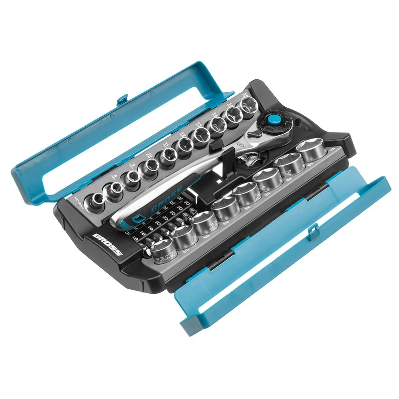 Gross Набор торцевых головок, трещотка 120 зубьев, 1/2",3/8”, CrV, 36 предметов 14145