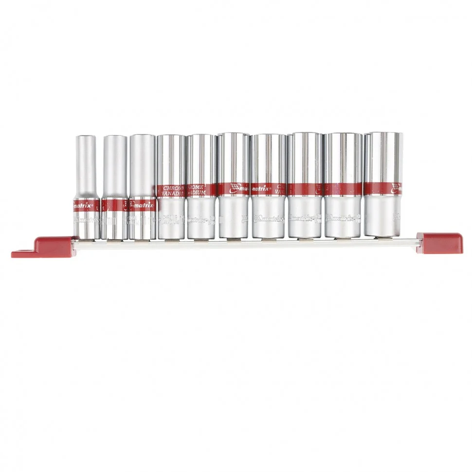 Matrix Набор удлиненных торцевых головок 3/8", 6 гранные, CrV, 8-19мм, 10 штук 13591