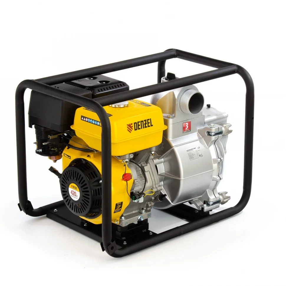 Denzel Мотопомпа бензиновая для грязной воды PX-80D, 15 л.с, 3, 1500 л/мин, глубина 8 м , напор 30 м 99204