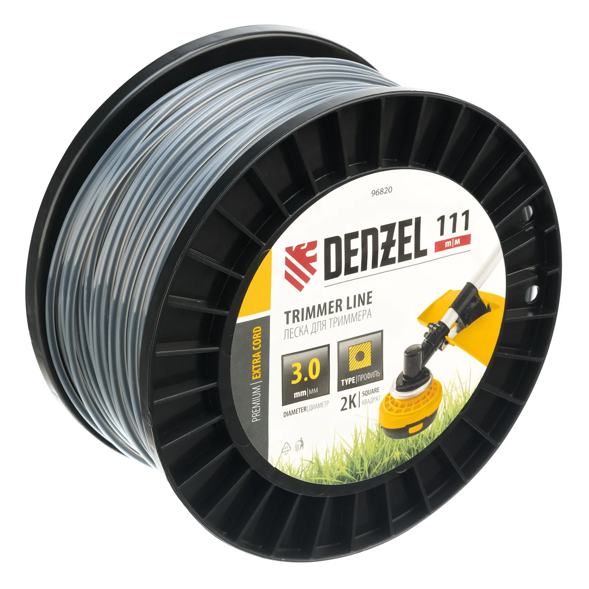 Denzel Леска для триммера двухкомпонентная квадрат, 3,0мм х 111м, на DIN катушке EXTRA CORD// 96820
