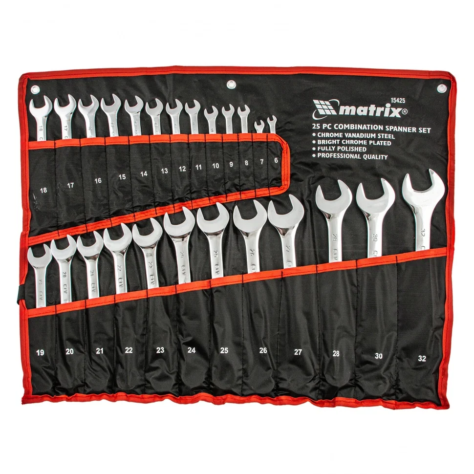 Matrix Набор ключей комбинированных, 6-32 мм, 25 шт, CrV, полированный хром 15425
