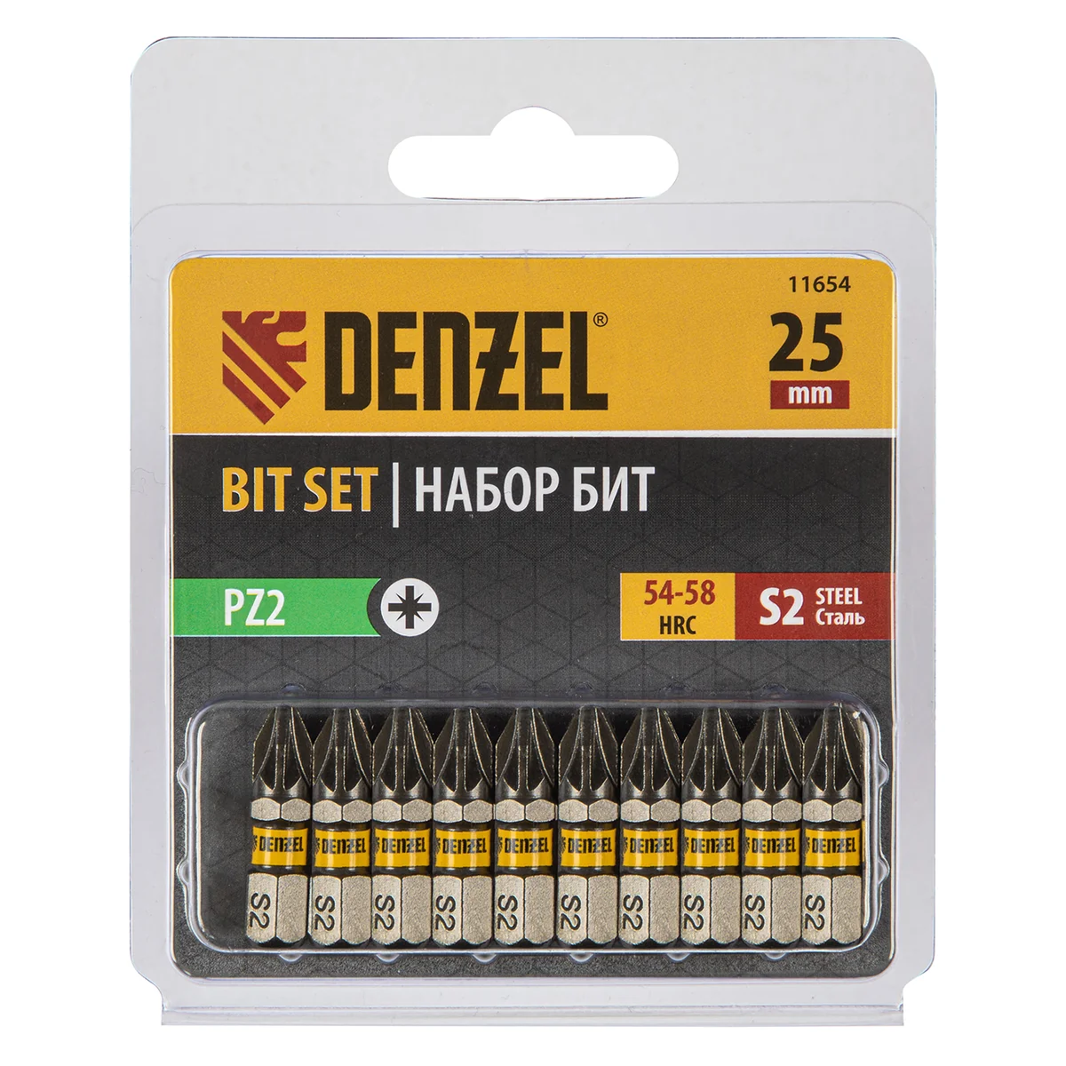 Denzel Бита PZ2х25, сталь S2, шестигранный профиль, 10 шт. Е 6,3 11654