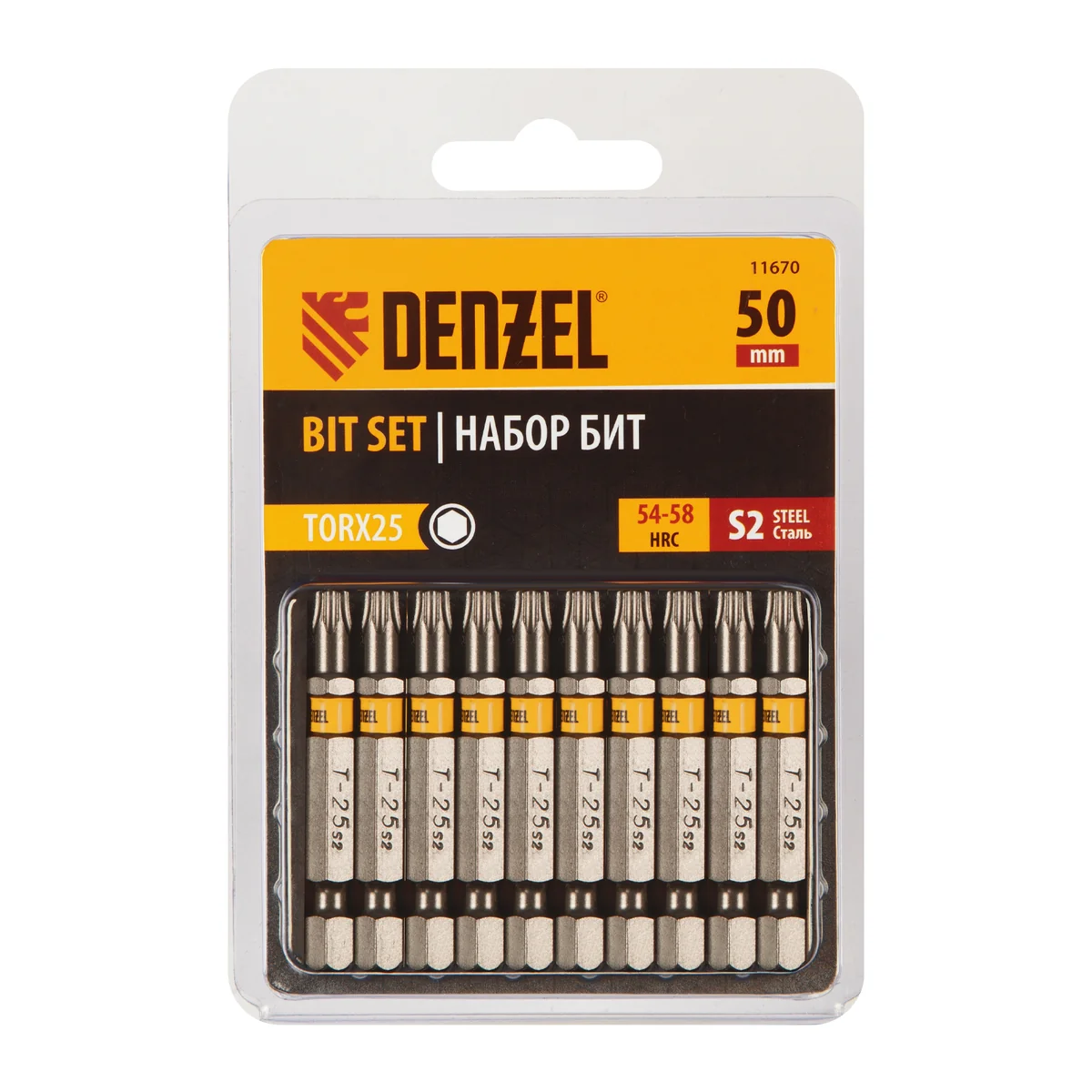 Denzel Бита TX 25х50, сталь S2, шестигранный профиль, 10 шт. Е 6,3 11670