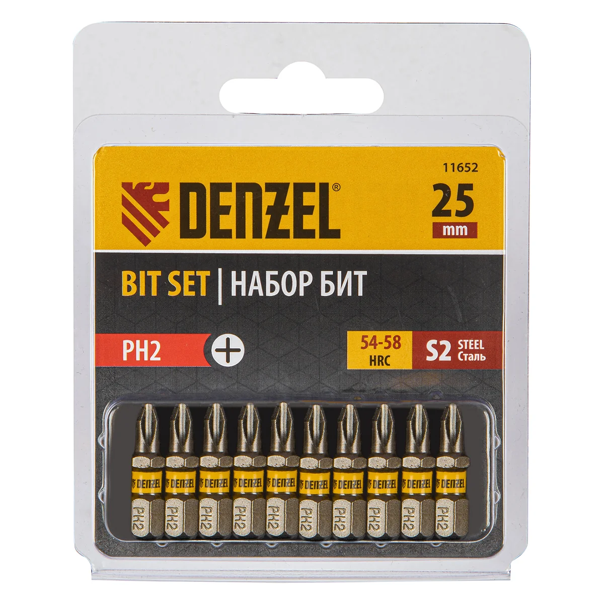 Denzel Бита PH2х25, сталь S2, шестигранный профиль, 10 шт. Е 6,3 11652