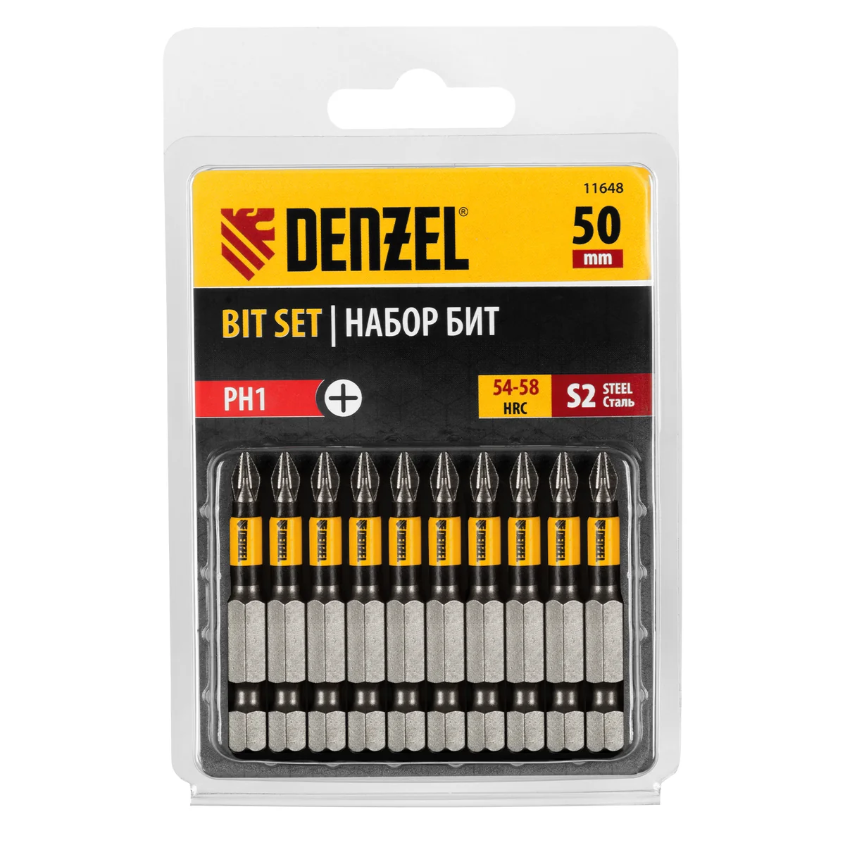 Denzel Бита PH1х50, сталь S2, цилиндр., 10 шт. Е 6,3 11648