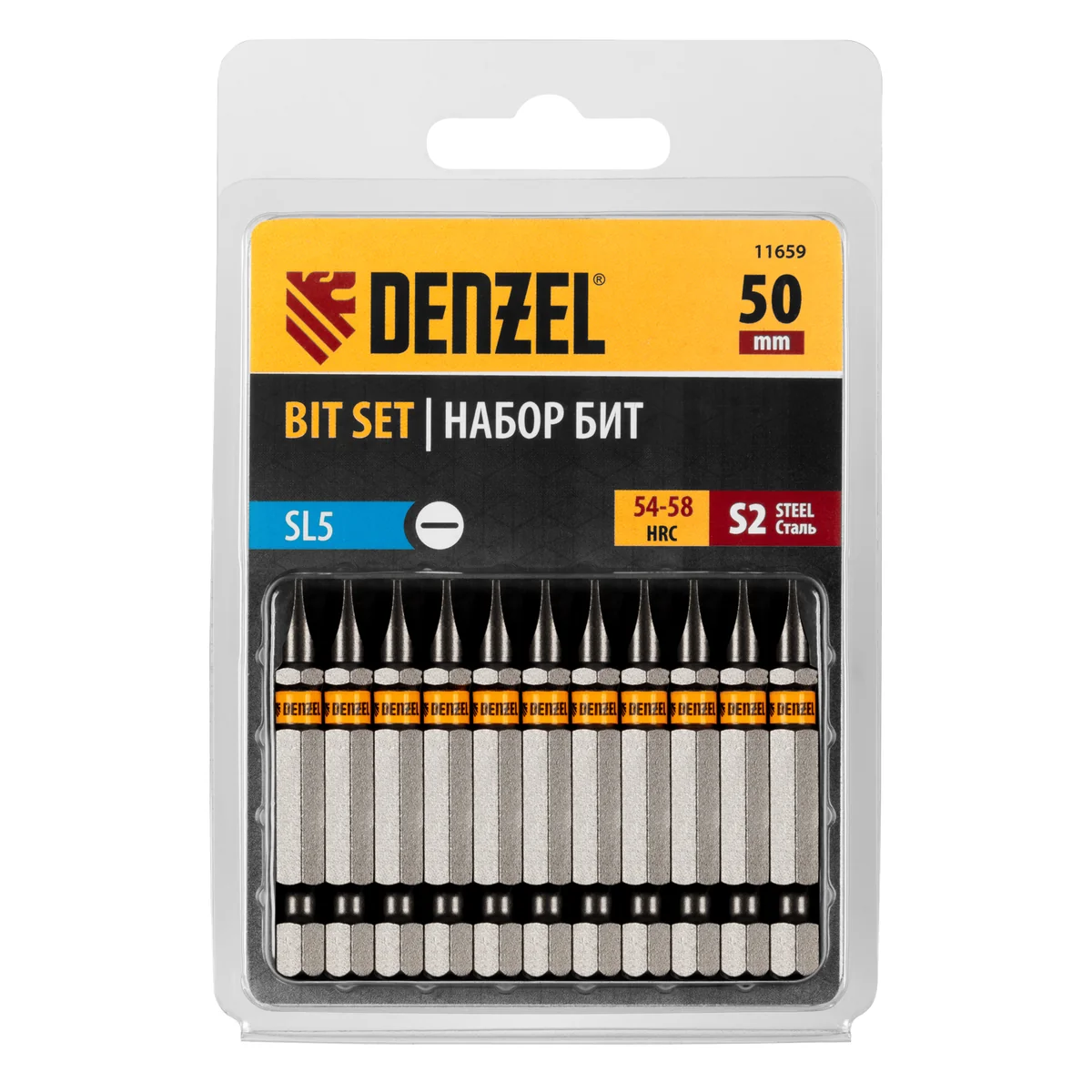 Denzel Бита SL5,0х50, сталь S2, шестигранный профиль, 10 шт. Е 6,3 11659