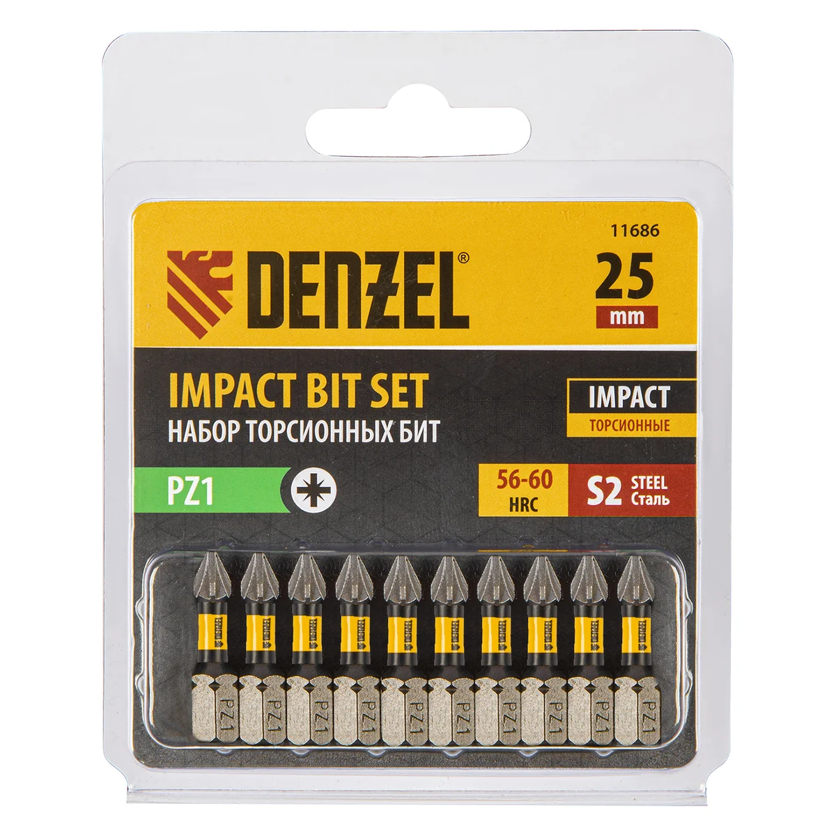 Denzel Бита IMPACT, PZ1x25 мм, лазерная обработка шлица, сталь S2, 10 шт., Е 6,3 11686