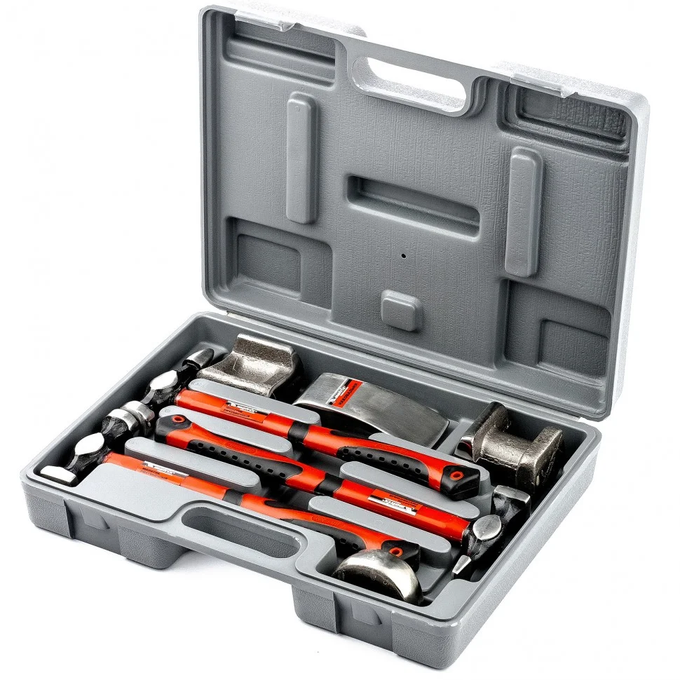 Matrix Набор рихтовочный, 3 молотка с фибергласовыми ручками, 4 наковальни, пластиковый бокс 10845