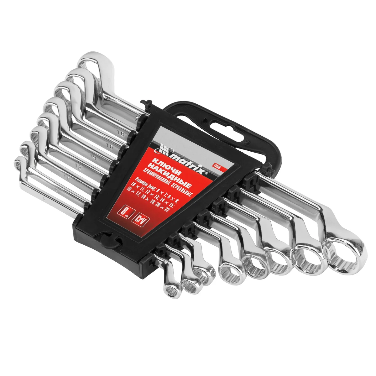 Matrix Набор ключей накидных 8 шт, 6-22мм, CrV, Elliptical, зеркальное хромирование 15338