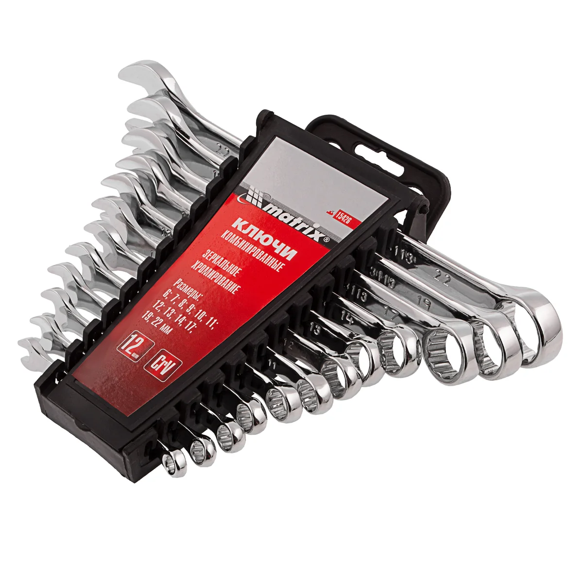 Matrix Набор ключей комбинированных, 6-22 мм, 12 шт, CrV, полированный хром 15426