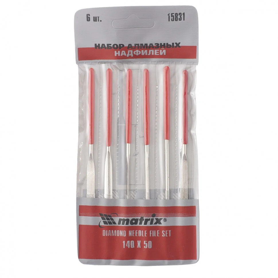 Matrix Набор надфилей алмазных, 140 х 50 х 3 мм, 6 шт 15831