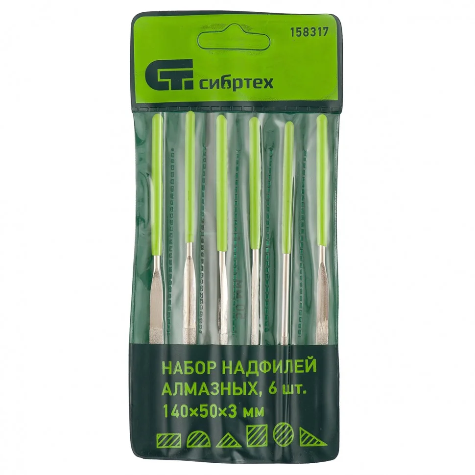Сибртех Набор надфилей алмазных, 140 х 50 х 3 мм, 6 шт 158317