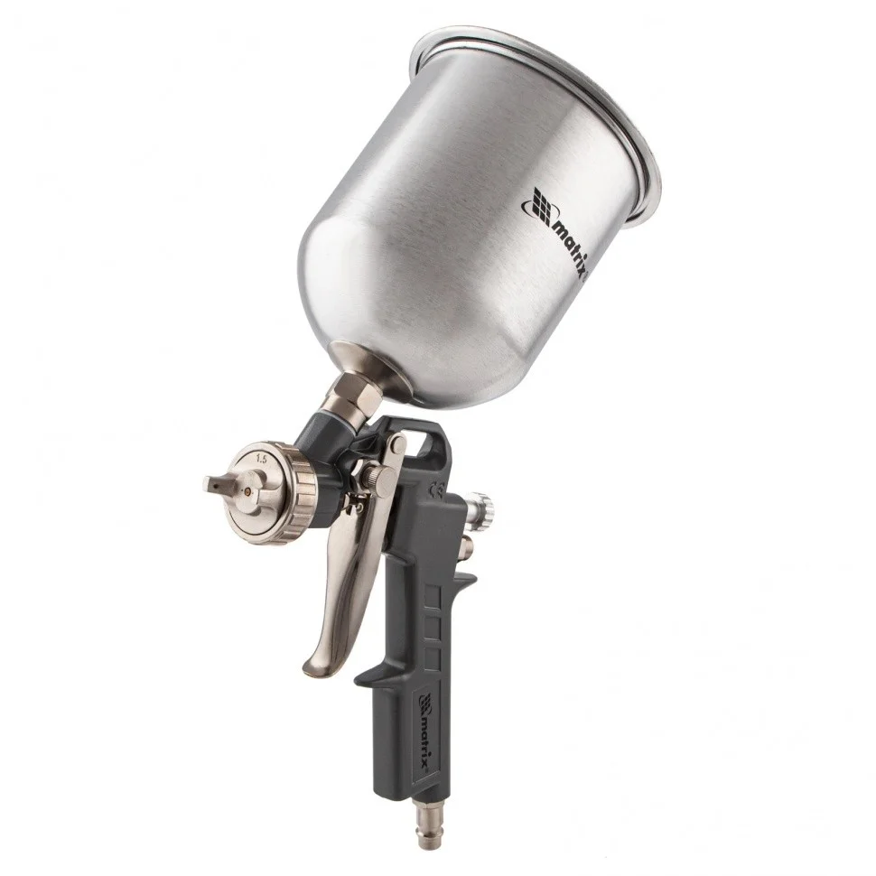 Matrix Краскораспылитель пневматический с верхним бачком V 1, 0 л, сопло D 1.2, 1.5 и 1.8 мм 57315