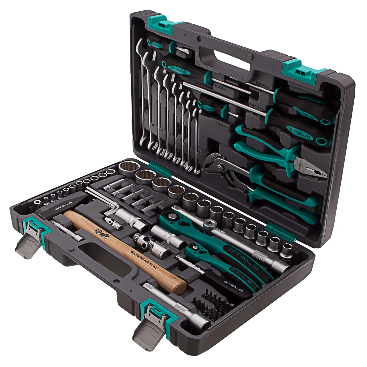 Stels Набор инструментов, 1/2, 1/4, CrV, 12 гранные головки, пластиковый кейс, 76 предметов 14116