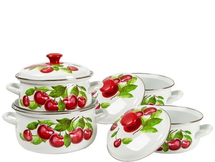 КМК Набор кастрюль (8пр.) Вишневый сад 1 белый