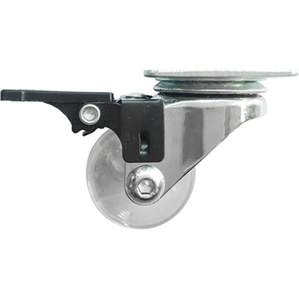 Сибртех Колесо ПУ прозрачное поворотное с тормозом d-35 мм, крепление платформенное 68736