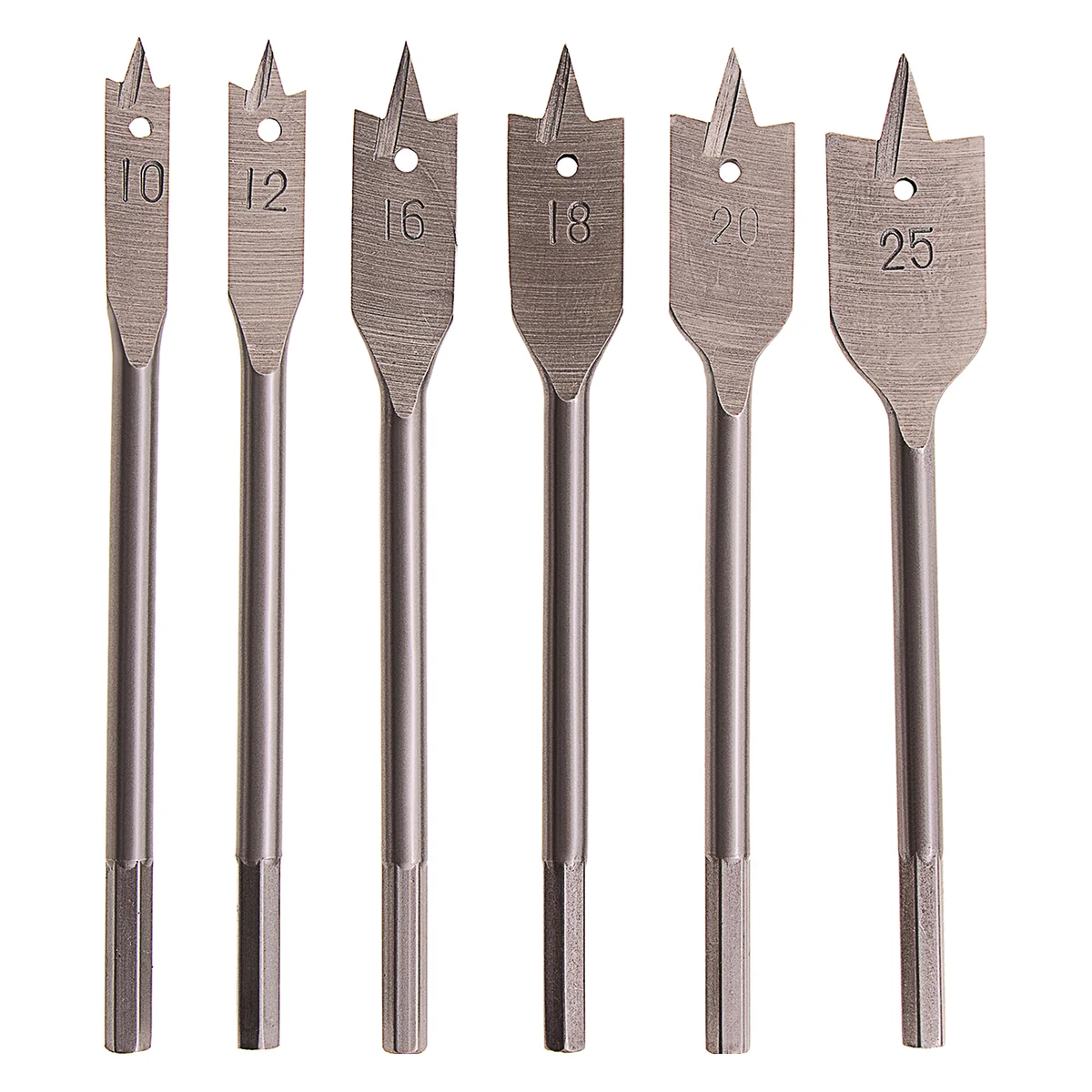 Sparta Набор сверл перовых по дереву, 10-12-16-18-20-25 мм, 6 шт, шестигранный хвостовик 704055