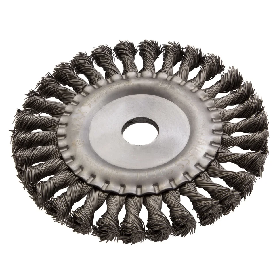 Denzel Щетка для УШМ, 150 мм, "Плоская", крученая нержавеющая проволока 0.5мм, посадка 22.2 мм 746343