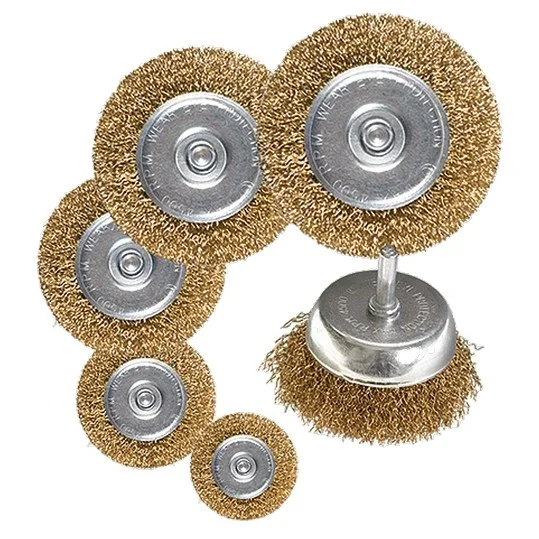 Matrix Набор щеток для дрели, 6 шт, 5 плоских 40-50-65-75-100 мм + 1 "чашка" 50 мм, со шпильками 74496