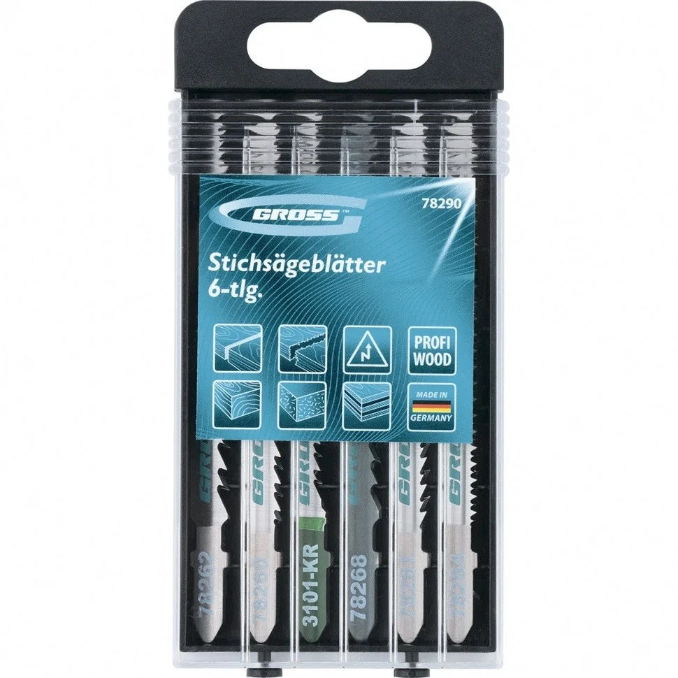 Gross Набор полотен для электролобзика по дереву, 6 шт, Profi, пластиковый кейс 78290