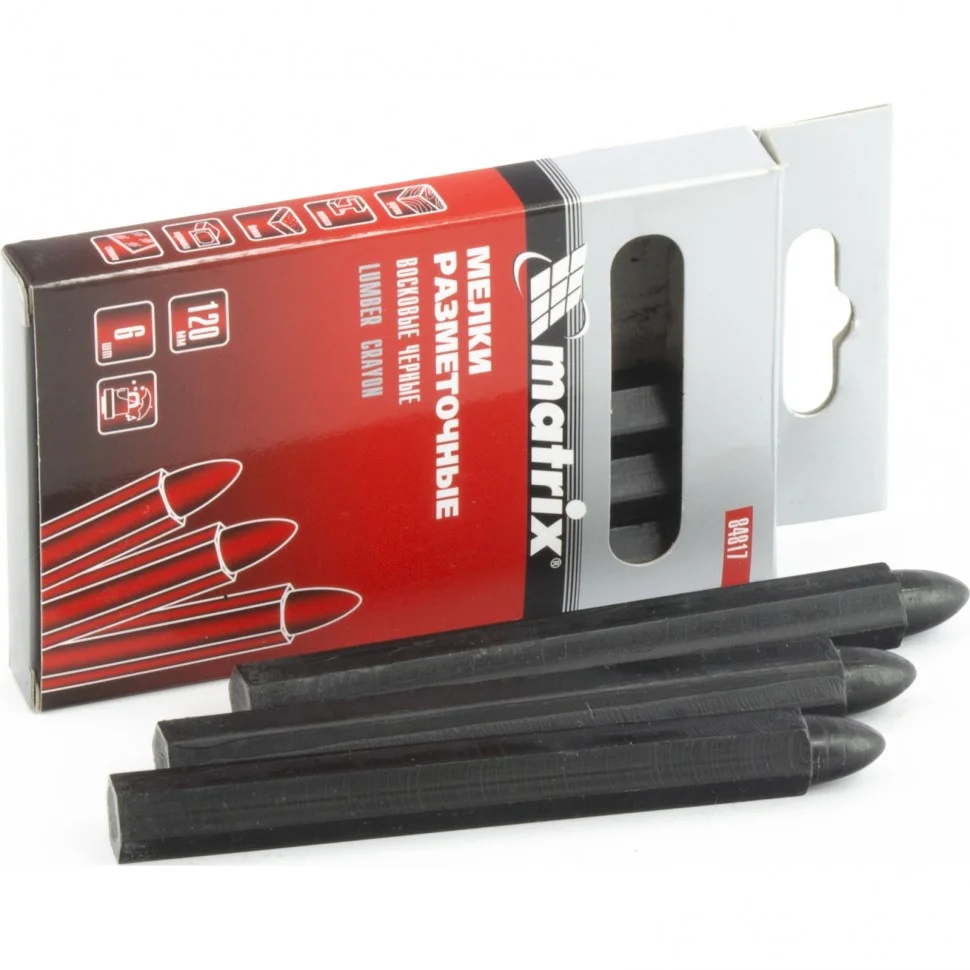 Matrix Мелки разметочные восковые черные, 120 мм, коробка 6 шт 84817