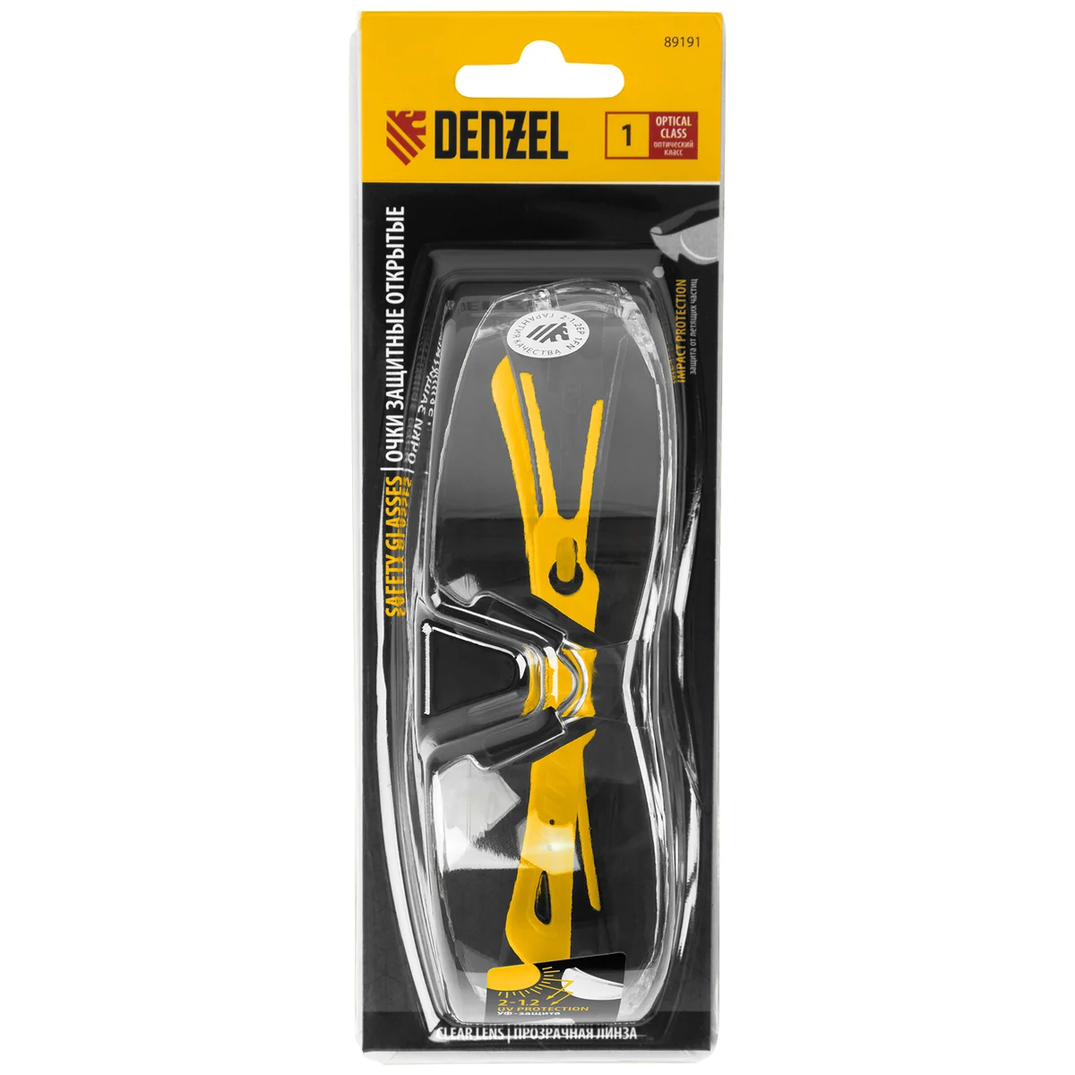 Denzel Очки защитные открытые, поликарбонатные, прозрачная линза, 2х комп.дужки 89191